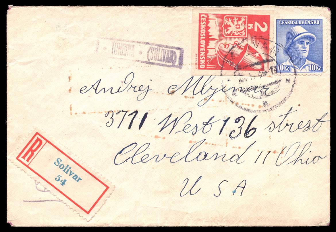 Czechoslovakia #287; 307 on Registered Cover Czechoslovakia #287; 307 on Registered Cover