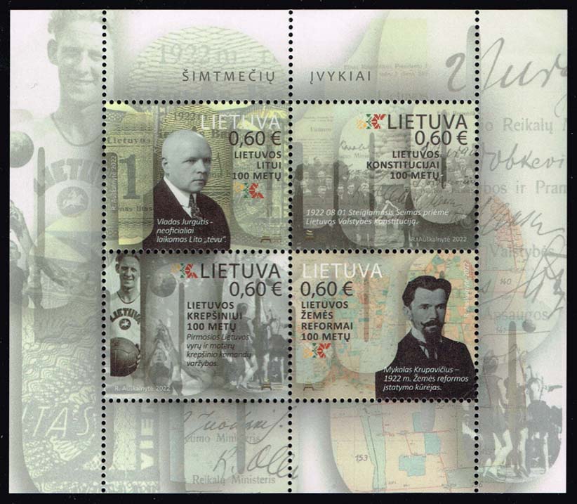 Lithuania #1195 Events of 1922 Souvenir Sheet of 4; MNH Lithuania #1195 Events of 1922 Souvenir Sheet of 4; MNH