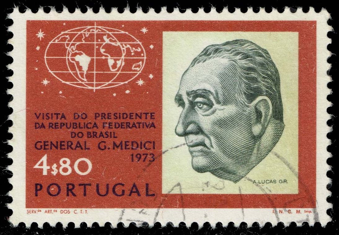 Portugal #1176 Gen. Medici and World Map; Used Portugal #1176 Gen. Medici and World Map; Used